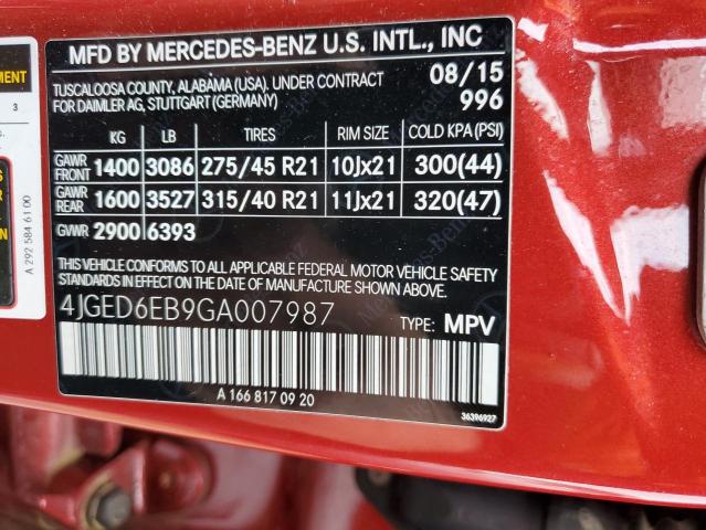 4JGED6EB9GA007987 - 2016 MERCEDES-BENZ GLE COUPE 450 4MATIC RED photo 13