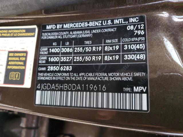 4JGDA5HB0DA119616 - 2013 MERCEDES-BENZ ML 350 4MATIC BROWN photo 13