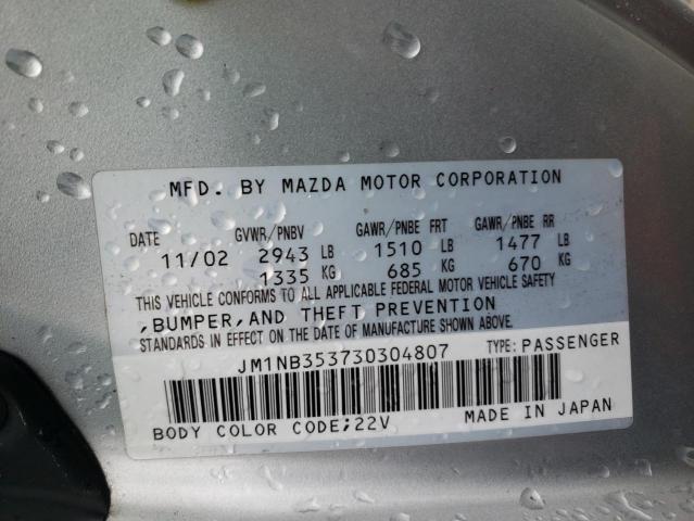 JM1NB353730304807 - 2003 MAZDA MX-5 MIATA BASE SILVER photo 13