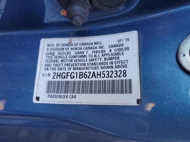 2HGFG1B62AH532328 - 2010 HONDA CIVIC LX BLUE photo 12