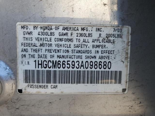 1HGCM66593A098680 - 2003 HONDA ACCORD EX SILVER photo 12