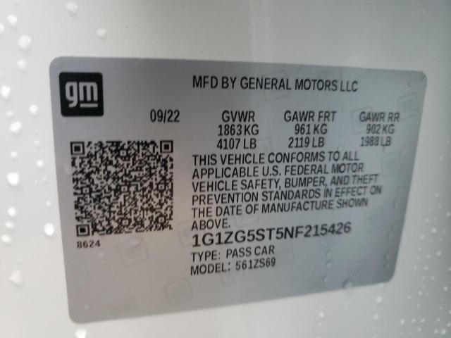 1G1ZG5ST5NF215426 - 2022 CHEVROLET MALIBU RS WHITE photo 12