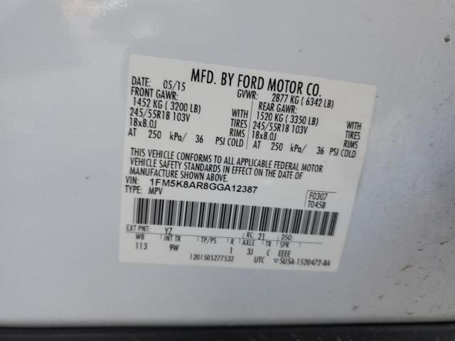 1FM5K8AR8GGA12387 - 2016 FORD EXPLORER POLICE INTERCEPTOR 白色 照片 12