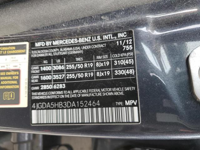 4JGDA5HB3DA152464 - 2013 MERCEDES-BENZ ML 350 4MATIC GRAY photo 12