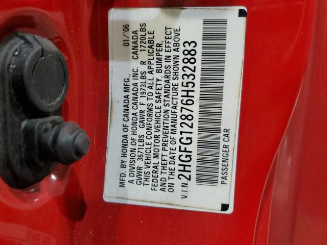 2HGFG12876H532883 - 2006 HONDA CIVIC EX RED photo 12