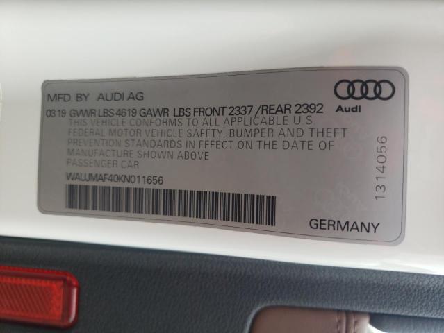 WAUJMAF40KN011656 - 2019 AUDI A4 PRESTIGE WHITE photo 12