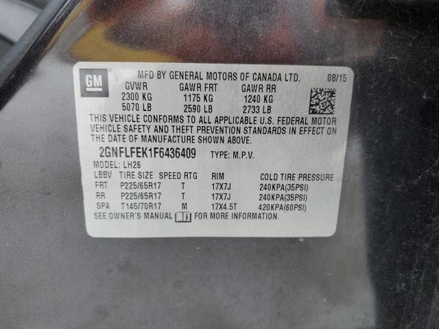 2GNFLFEK1F6436409 - 2015 CHEVROLET EQUINOX LT GRAY photo 13