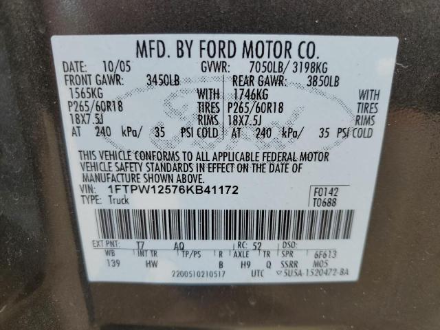 1FTPW12576KB41172 - 2006 FORD F150 SUPERCREW BROWN photo 12