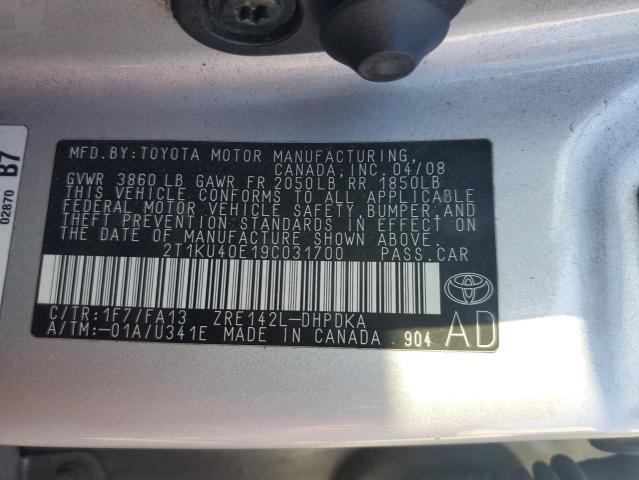 2T1KU40E19C031700 - 2009 TOYOTA COROLLA MA GRAY photo 13