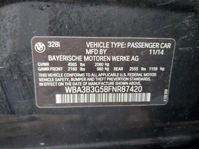 WBA3B3G58FNR87420 - 2015 BMW 328 XI BLACK photo 12