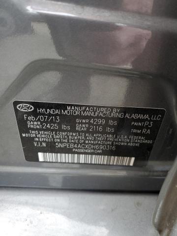 5NPEB4ACXDH690316 - 2013 HYUNDAI SONATA GLS GRAY photo 12