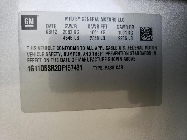 1G11D5SR2DF157431 - 2013 CHEVROLET MALIBU 1LT ვერცხლისფერი ფოტო 13