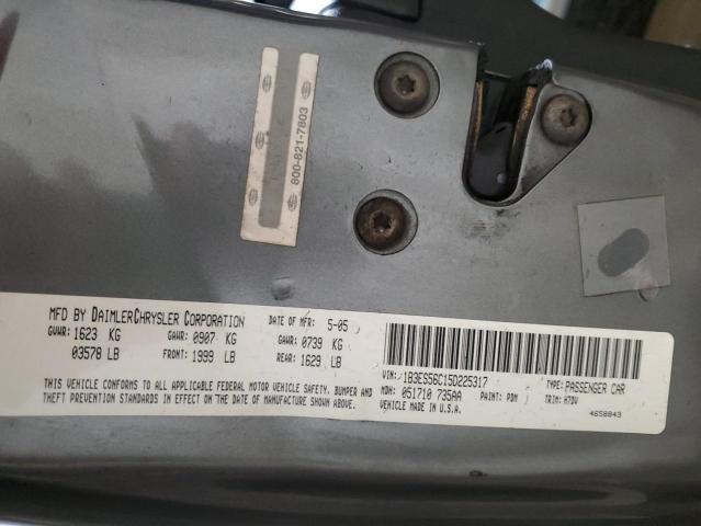 1B3ES56C15D225317 - 2005 DODGE NEON SXT GRAY photo 12