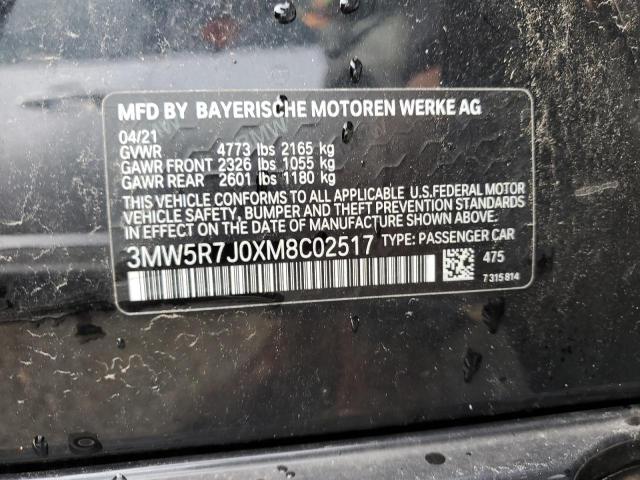 3MW5R7J0XM8C02517 - 2021 BMW 330XI BLACK photo 12