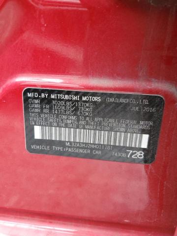 ML32A3HJ2HH011781 - 2017 MITSUBISHI MIRAGE ES RED photo 12