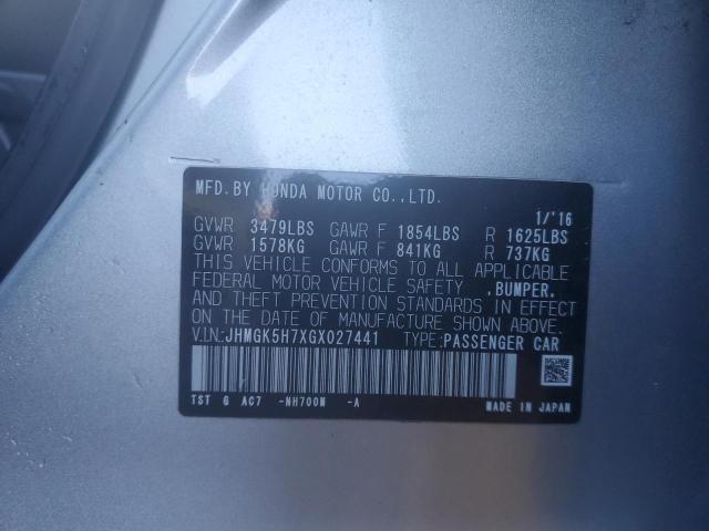 JHMGK5H7XGX027441 - 2016 HONDA FIT EX SILVER photo 12