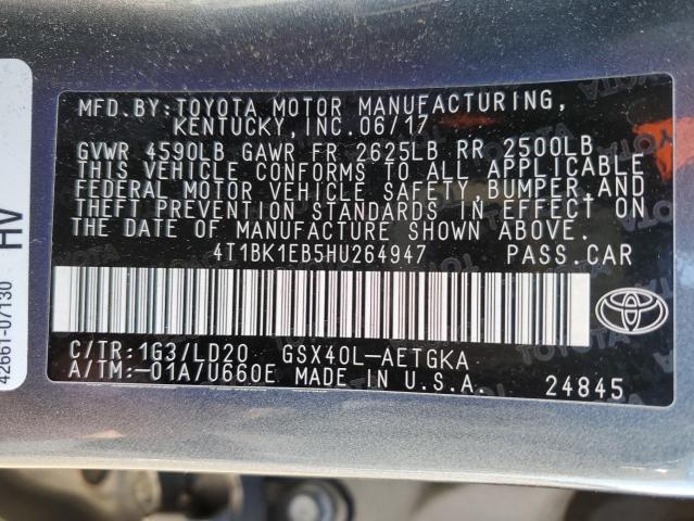 4T1BK1EB5HU264947 - 2017 TOYOTA AVALON XLE GRAY photo 12