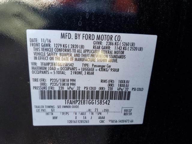 1FAHP2E81GG158542 - 2016 FORD TAURUS SEL BLACK photo 12