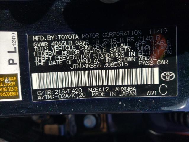 JTND4RBE6L3085315 - 2020 TOYOTA COROLLA SE BLACK photo 12