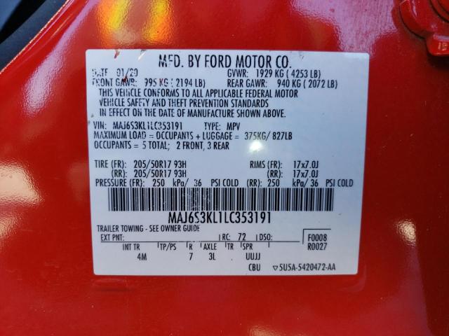 MAJ6S3KL1LC353191 - 2020 FORD ECOSPORT T RED photo 13