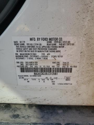 MAJ6S3GL8LC312081 - 2020 FORD ECOSPORT SE 白色 照片 13