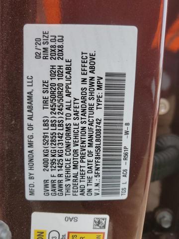 5FNYF8H58LB008742 - 2020 HONDA PASSPORT EXL ბურგუნდია ფოტო 13