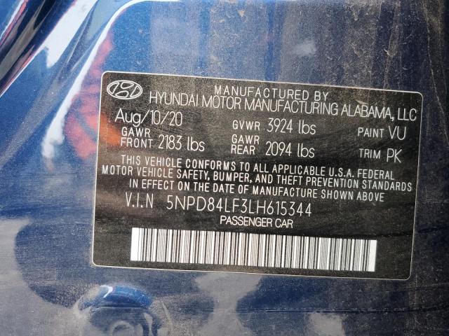 5NPD84LF3LH615344 - 2020 HYUNDAI ELANTRA SEL BLUE photo 12