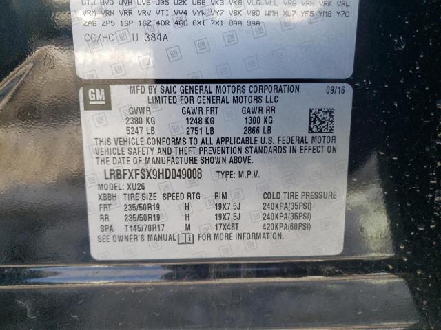 LRBFXFSX9HD049008 - 2017 BUICK ENVISION PREMIUM II Սև լուսանկար 12