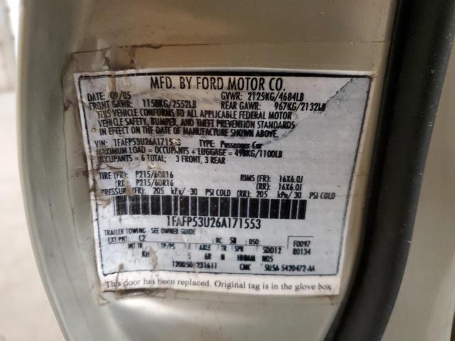 1FAFP53U26A171553 - 2006 FORD TAURUS SE SILVER photo 12