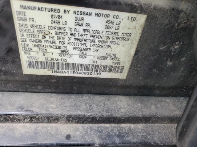 1N4BA41E94C930139 - 2004 NISSAN MAXIMA SE BLACK photo 12