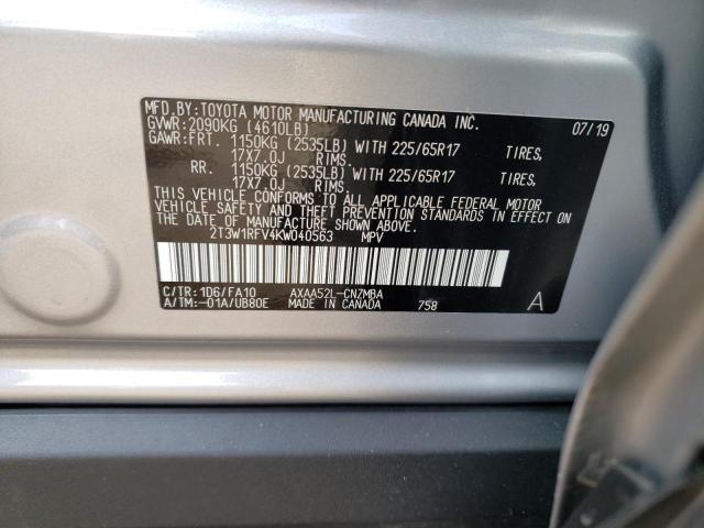 2T3W1RFV4KW040563 - 2019 TOYOTA RAV4 XLE SILVER photo 13