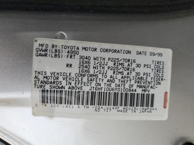 JT6HF10U6Y0100844 - 2000 LEXUS RX 300 SILVER photo 12