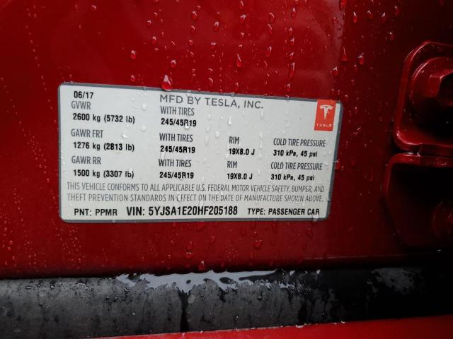 5YJSA1E20HF205188 - 2017 TESLA MODEL S Qırmızı foto 12