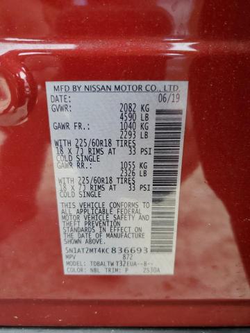 5N1AT2MT4KC836693 - 2019 NISSAN ROGUE S MAROON photo 13