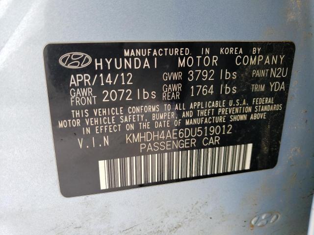 KMHDH4AE6DU519012 - 2013 HYUNDAI ELANTRA GLS BLUE photo 13