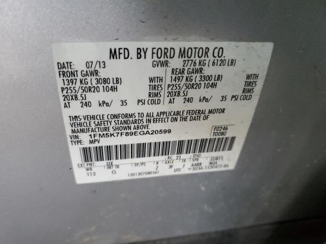 1FM5K7F89EGA20599 - 2014 FORD EXPLORER LIMITED SILVER photo 13