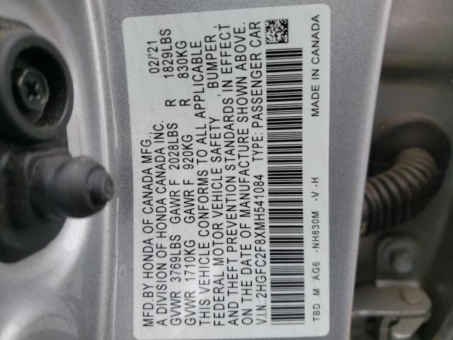 2HGFC2F8XMH541084 - 2021 HONDA CIVIC SPORT 银色 照片 13