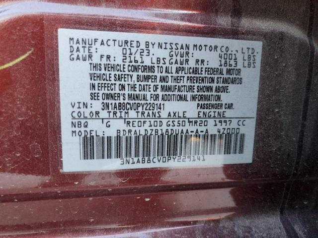 3N1AB8CV0PY229141 - 2023 NISSAN SENTRA SV BURGUNDY photo 12