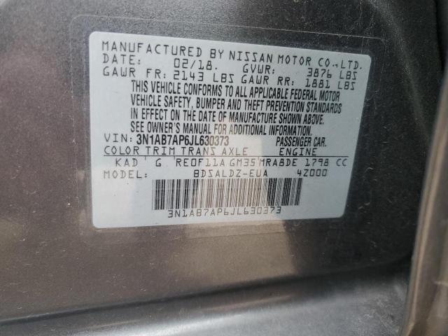 3N1AB7AP6JL630373 - 2018 NISSAN SENTRA S GRAY photo 12