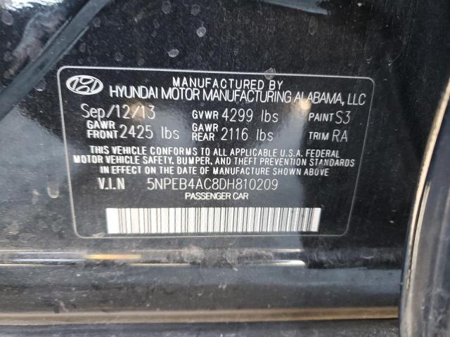 5NPEB4AC8DH810209 - 2013 HYUNDAI SONATA GLS BLACK photo 12