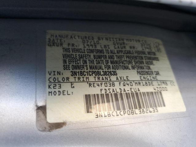 3N1BC1CP0BL382635 - 2011 NISSAN VERSA S SILVER photo 12