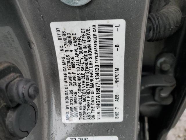 1HGFA16877L134430 - 2007 HONDA CIVIC EX BROWN photo 12