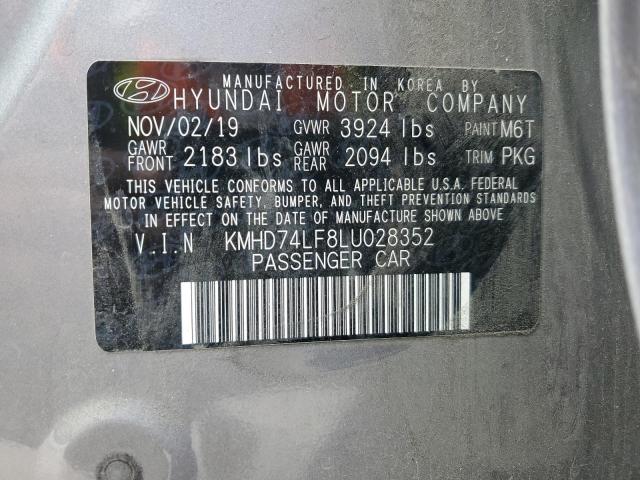 KMHD74LF8LU028352 - 2020 HYUNDAI ELANTRA SE GRAY photo 13