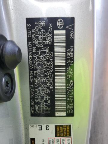 JTKJF5C77D3064722 - 2013 TOYOTA SCION TC 银色 照片 12