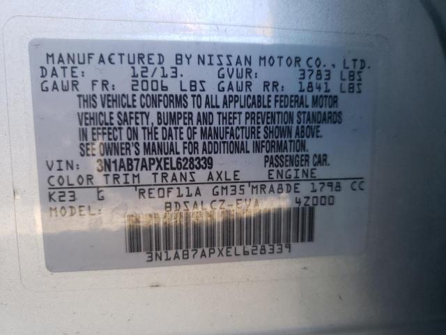 3N1AB7APXEL628339 - 2014 NISSAN SENTRA S SILVER photo 12