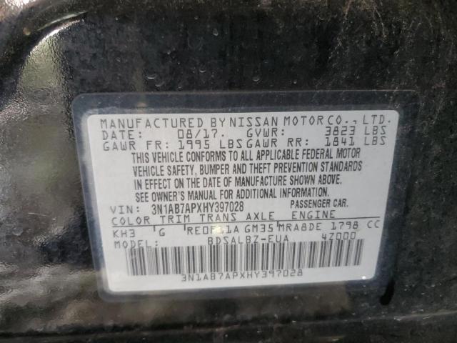 3N1AB7APXHY397028 - 2017 NISSAN SENTRA S BLACK photo 12