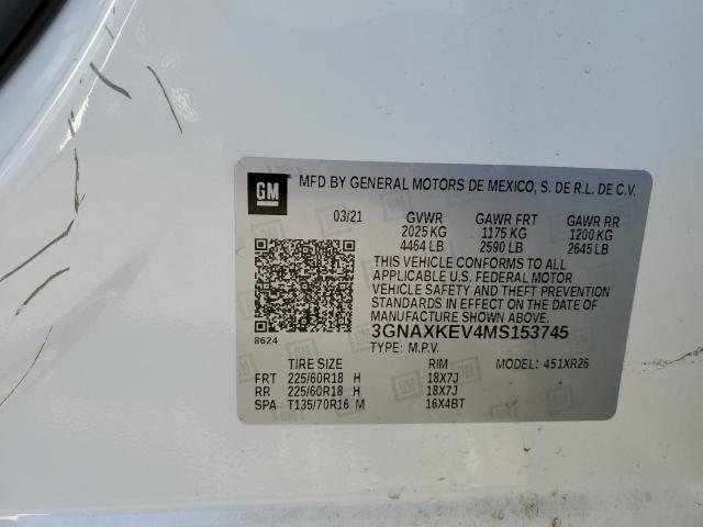 3GNAXKEV4MS153745 - 2021 CHEVROLET EQUINOX LT WHITE photo 12