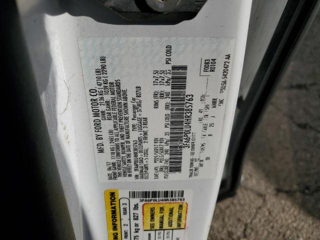 3FA6P0LU4HR385763 - 2017 FORD FUSION SE HYBRID WHITE photo 12