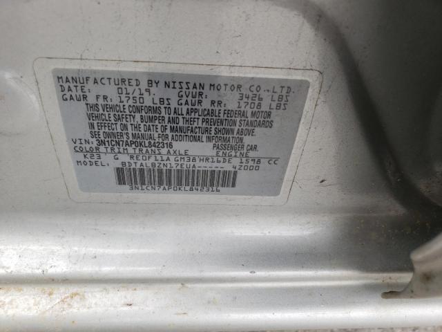 3N1CN7AP0KL842316 - 2019 NISSAN VERSA S SILVER photo 13