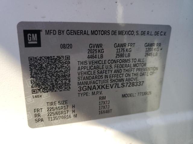 3GNAXKEV7LS728337 - 2020 CHEVROLET EQUINOX LT WHITE photo 13